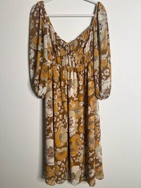 Lush Floral Dress in Mustard and Brown